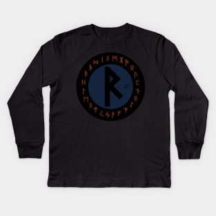 Blue Raidho Elder Futhark  | Viking Rune Symbol Kids Long Sleeve T-Shirt